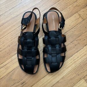 Mari Guidicelli Cae Fisherman Black Leather Woven Sandals 41